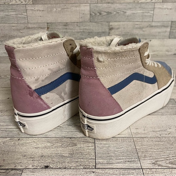Women’s Vans Sk8-Hi Tapered Platform Cream Sherpa and Suede Sneakers Size 8 - Picture 5 of 9